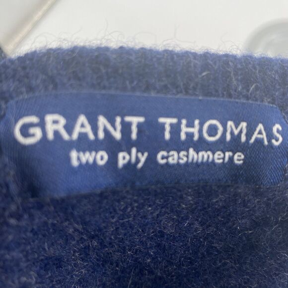 Grant Thomas Sweater Mens Small 2-Ply Cashmere Pullover V-Neck Blue Long Sleeve - Picture 5 of 6